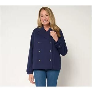 BEAUTIFUL by Lawrence Zarian Breasted Short Peacoat Evening Blue L A704579